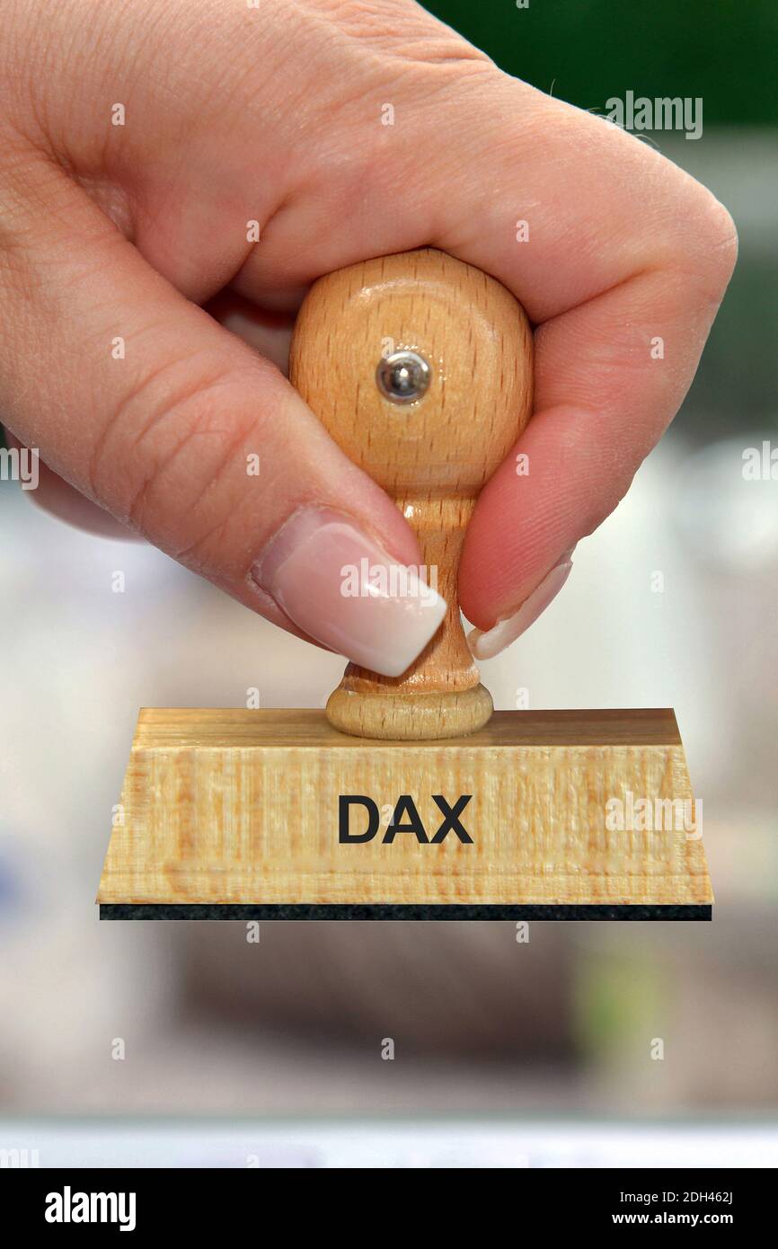Hand mit Stempel, Frauenhand, Aufschrift: DAX Stock Photo