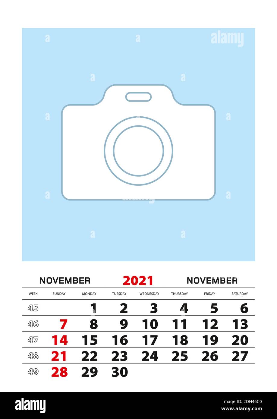 November 2021 calendar planner A3 size with place for your photo
