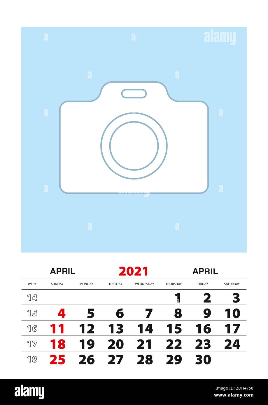 April 2021 Calendar Planner A3 Size With Place For Your Photo Vector Planner Stock Vector Image Art Alamy