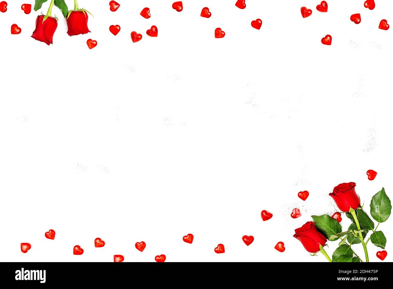 Valentines day template with red hearts and flowers decoration Stock Photo