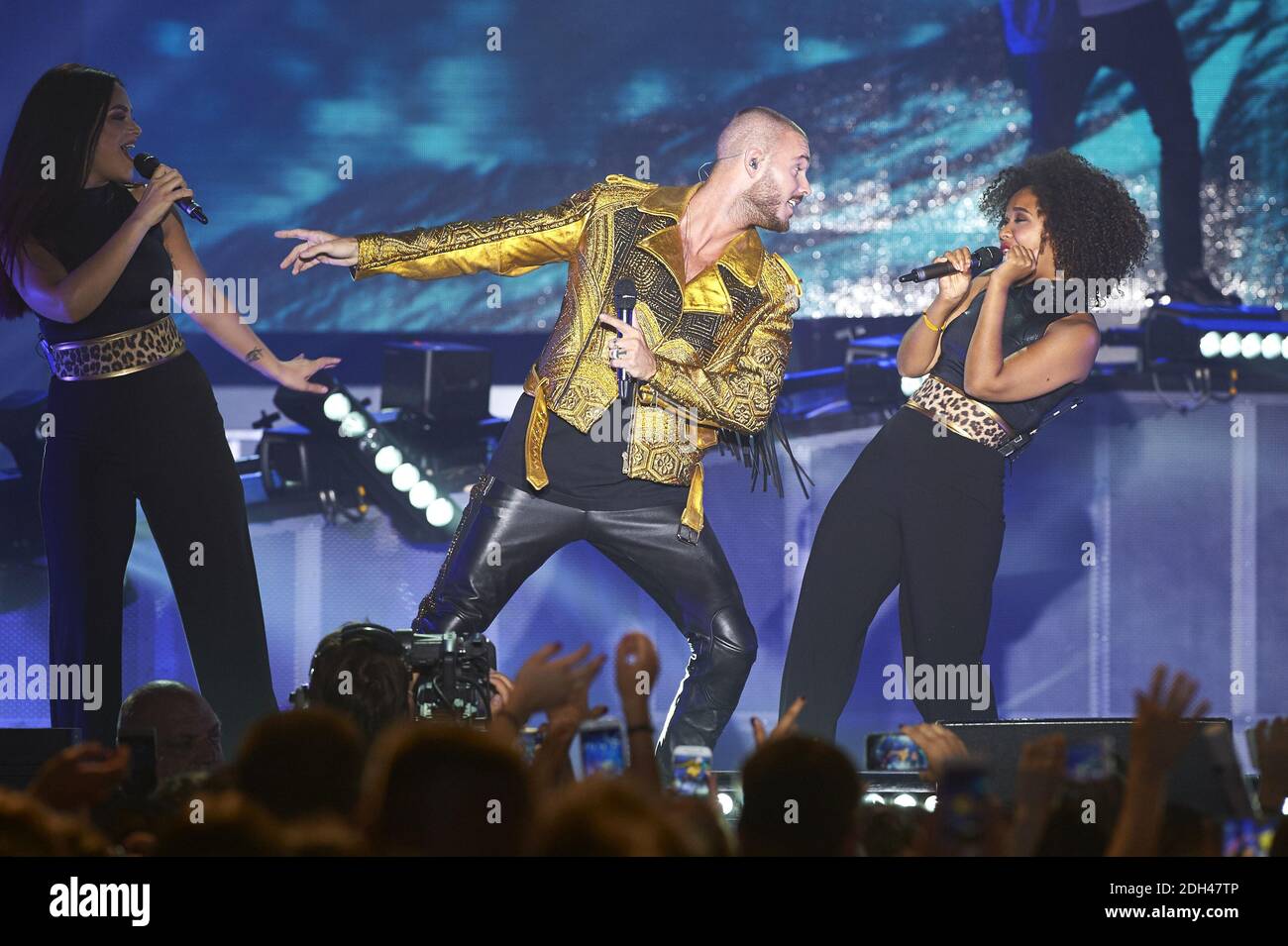 French singer M. Pokora (aka Matt Pokora, Matthieu Tota) performs live on  stage at 'Le Tigre' with his 'My Way Tour' during the 'Lol Song Festival',  on June 30, 2017 in Margny-les-Compiegne,