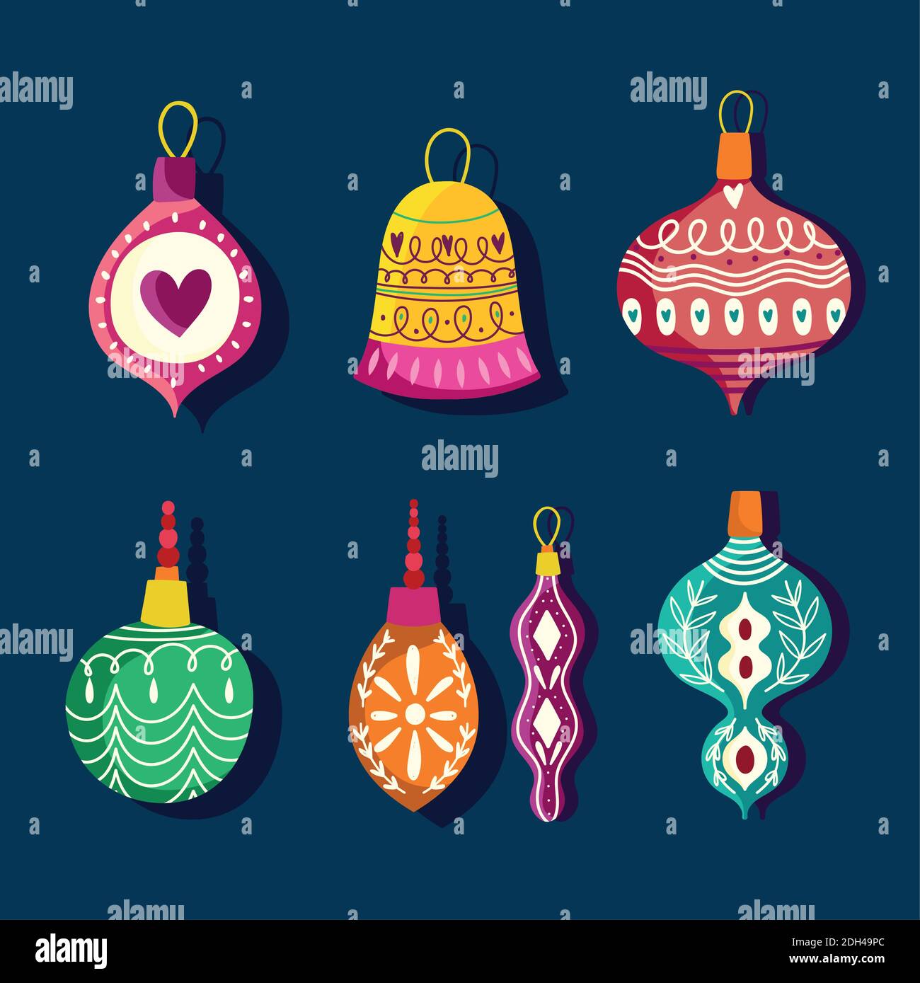 happy new year and christmas set with different balls celebration and ...