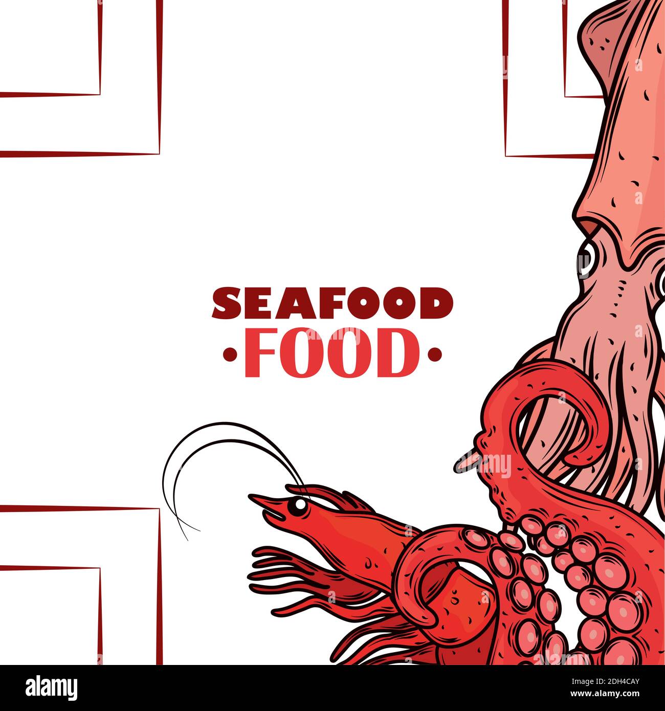 seafood menu gourmet fresh squid octopus and shrimp vector illustration ...