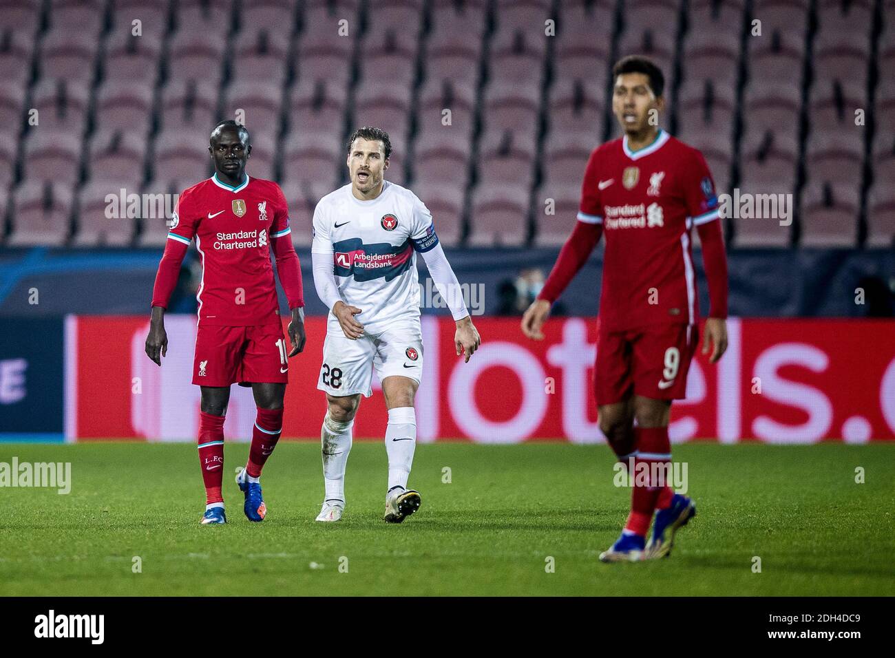 Herning, Denmark. 09th Dec, 2020. Erik Sviatchenko (28) of FC Midtjylland and Sadio Mane (10) of Liverpool FC seen during the UEFA Champions League match between FC Midtjylland and Liverpool FC at MCH Arena in Herning. (Photo Credit: Gonzales Photo/Alamy Live News Stock Photo