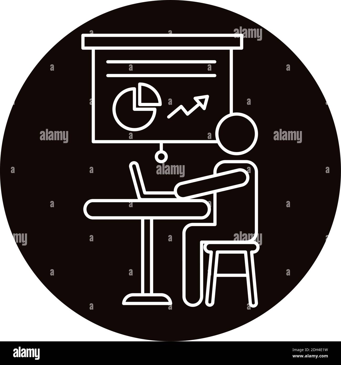 user avatar working in laptop with statistics line style icon vector illustration design Stock Vector