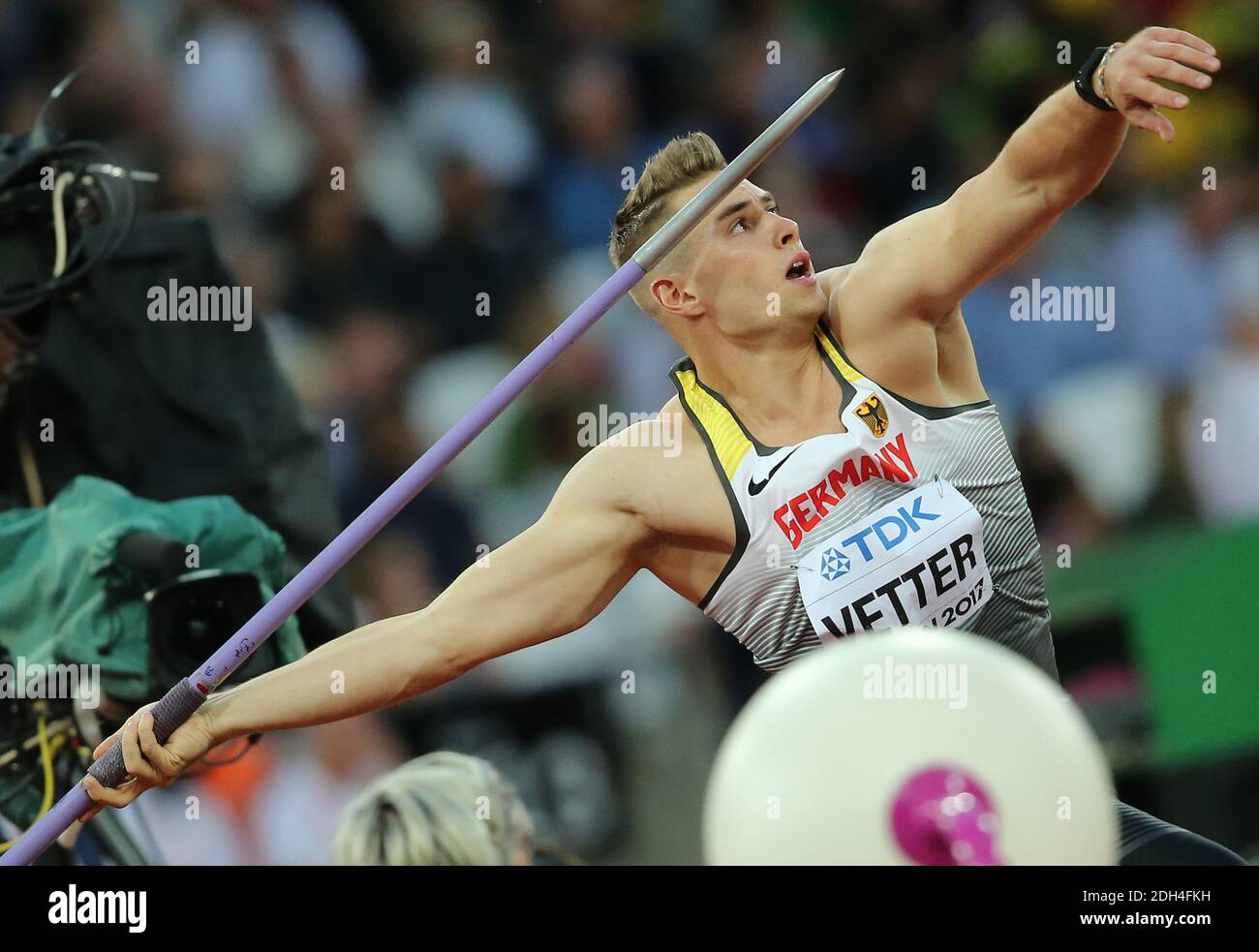 Johannes VETTER of Germany wins the gold in the javelin throw during