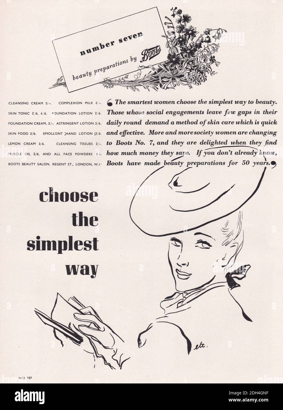 Vintage 1930s advert for Boots Number 7 make up and skincare Stock