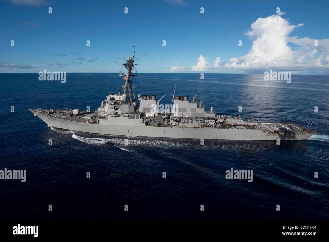 Hand out file photo - The Arleigh Burke-class guided-missile destroyer USS John S. McCain (DDG 56) transits alongside the amphibious assault ship USS Bonhomme Richard (LHD 6) during a fueling-at-sea (FAS) in Philippine Sea June 14, 2017. Ten US Navy sailors are missing and five have been injured after a US destroyer and an oil tanker collided near Singapore, the Navy says. The guided missile destroyer USS John S McCain was sailing east of Singapore and preparing to stop in the port when the collision with the Liberian-flagged vessel occurred. Photo by US Navy via ABACAPRESS.COM Stock Photo