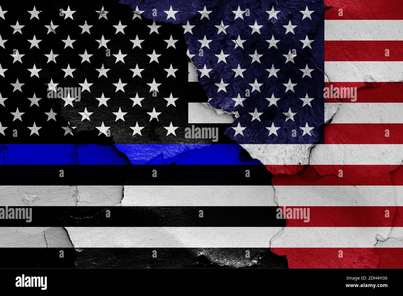 Blue lives matter flag and USA flag Stock Photo