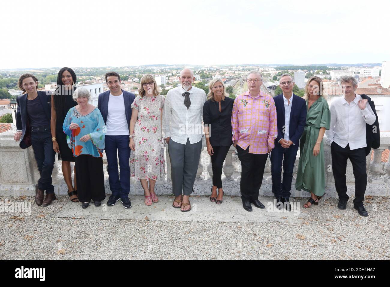 Singer Raphael, actress Stefi Celma, Marie-France Briere, editorial manager at 'Canal Plus Cinema' Ivan Guyot, producer Denise Robert, President of the Jury John Malkovich, journalist Claire Chazal, Dominique Besnehard, writer Philippe Besson, actress Laura Smet and director Lucas Belvaux pose for the Jury photocall as part of the 10th Angouleme Film Festival in Angouleme, France on August 22, 2017. Photo by Jerome Domine/ABACAPRESS.COM Stock Photo