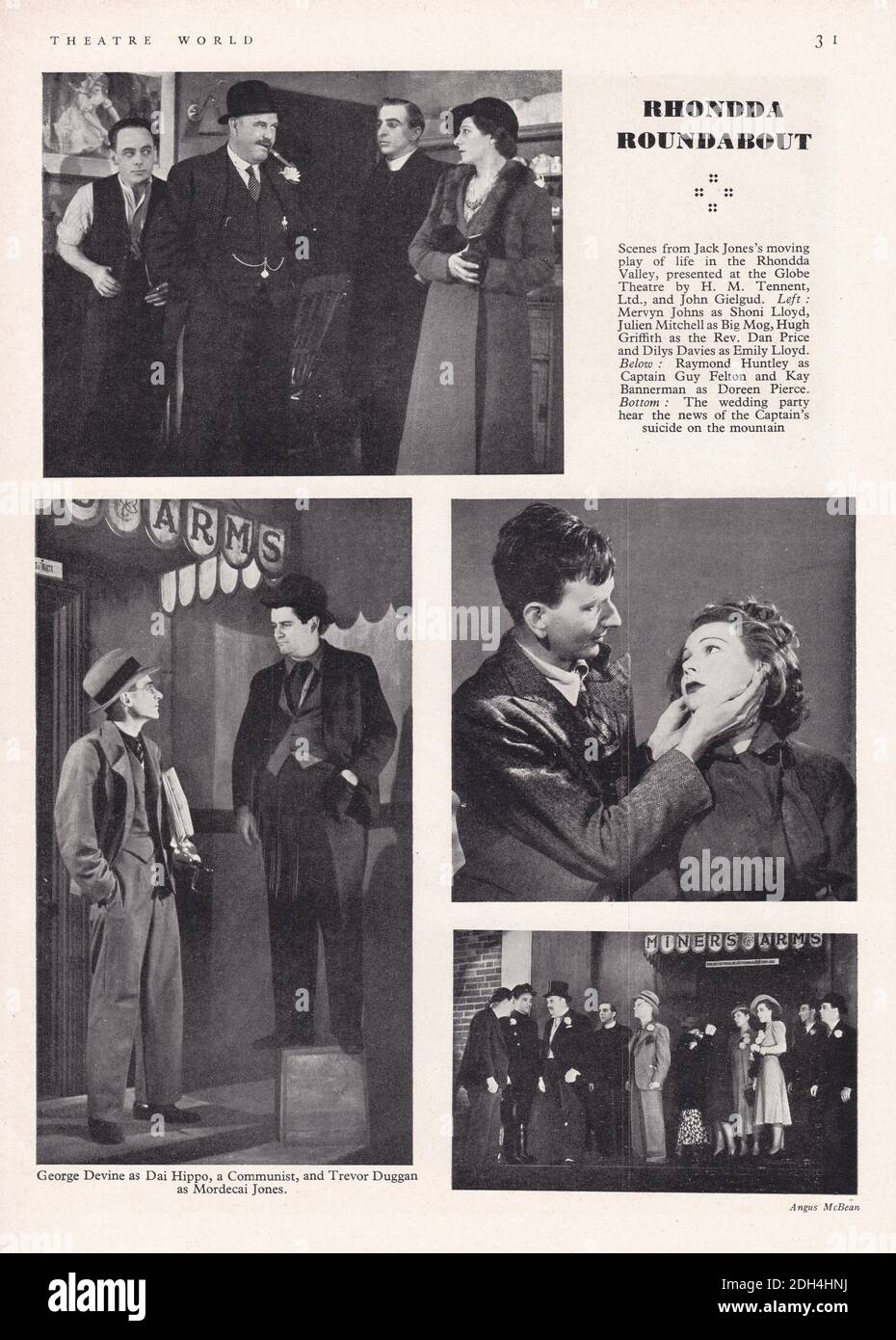 Vintage scenes from the play 'Rhondda Roundabout' at the Globe Theatre 1939. Stock Photo