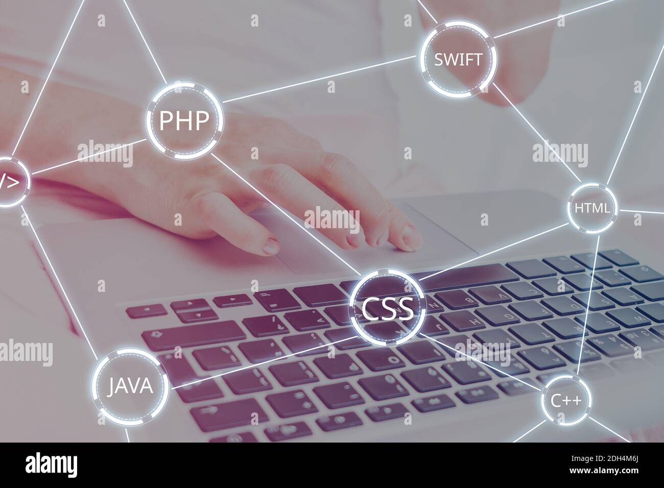The concept of different codes of programming languages in a digital ...
