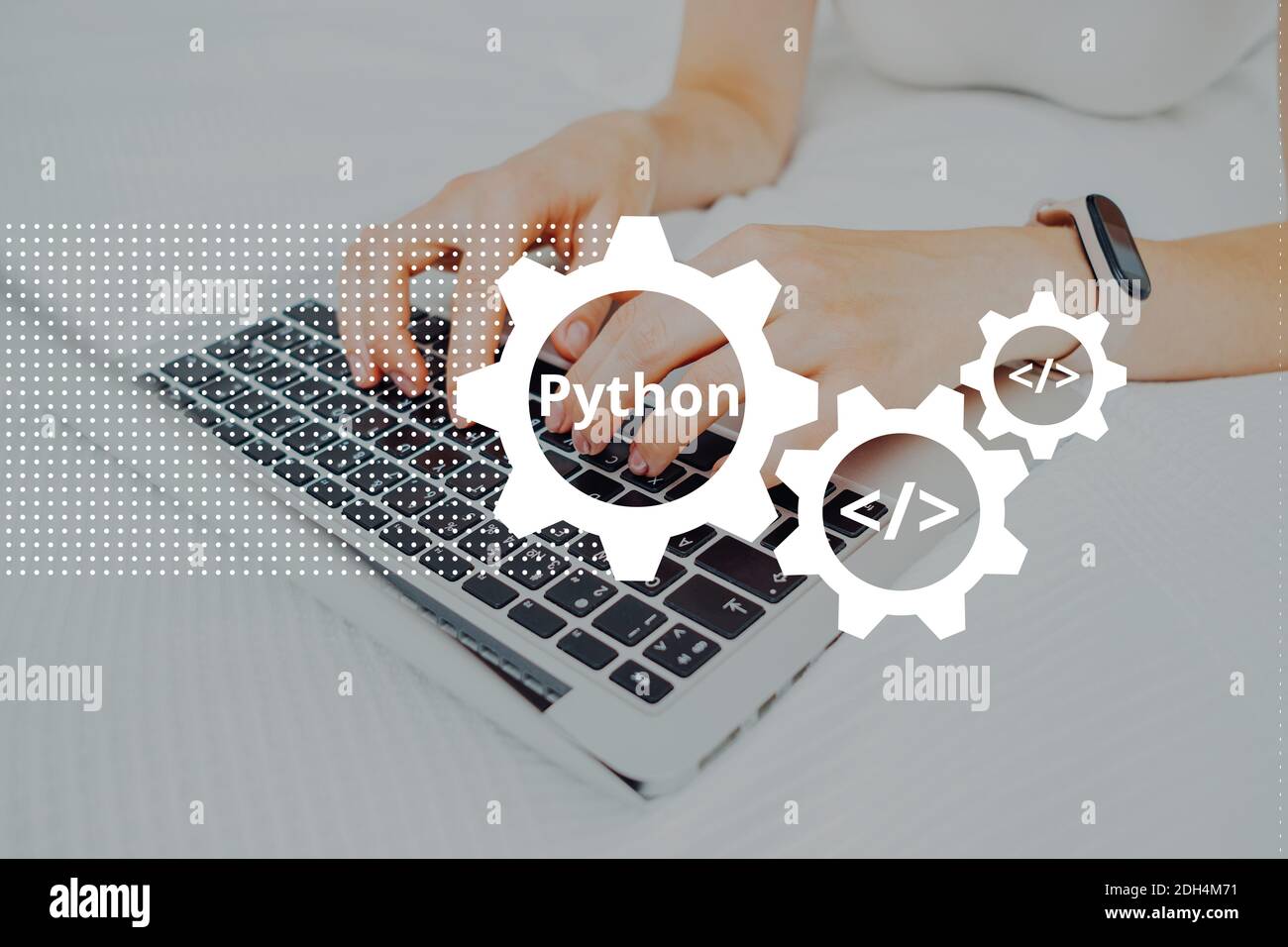 Python programming code language learning concept with person and ...