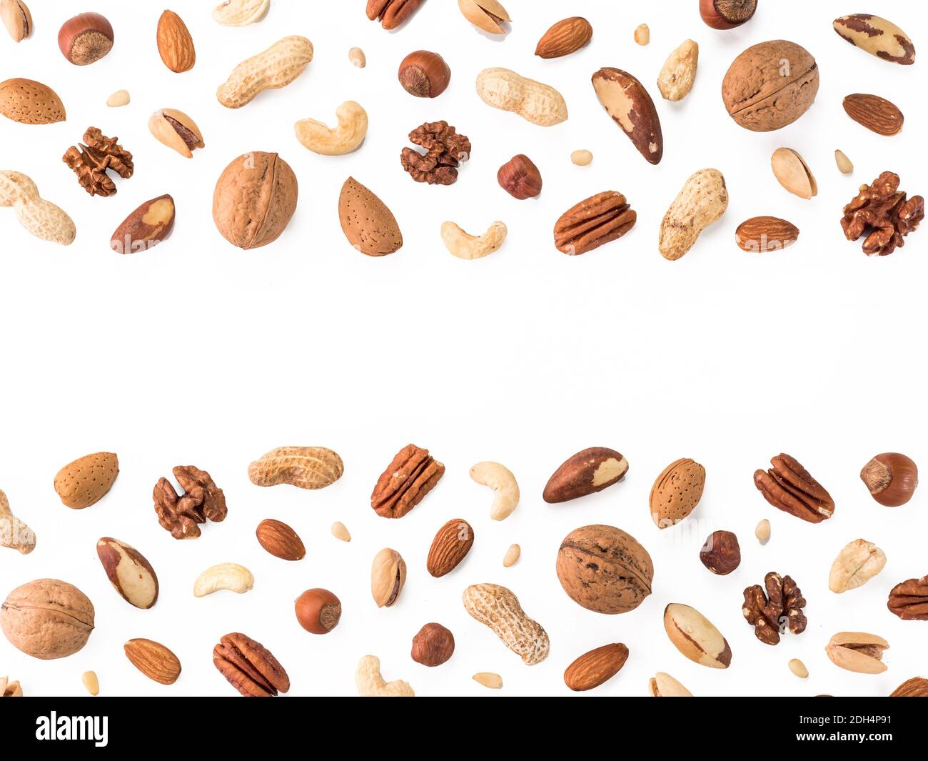 Pattern of nuts, isolated on whie Stock Photo