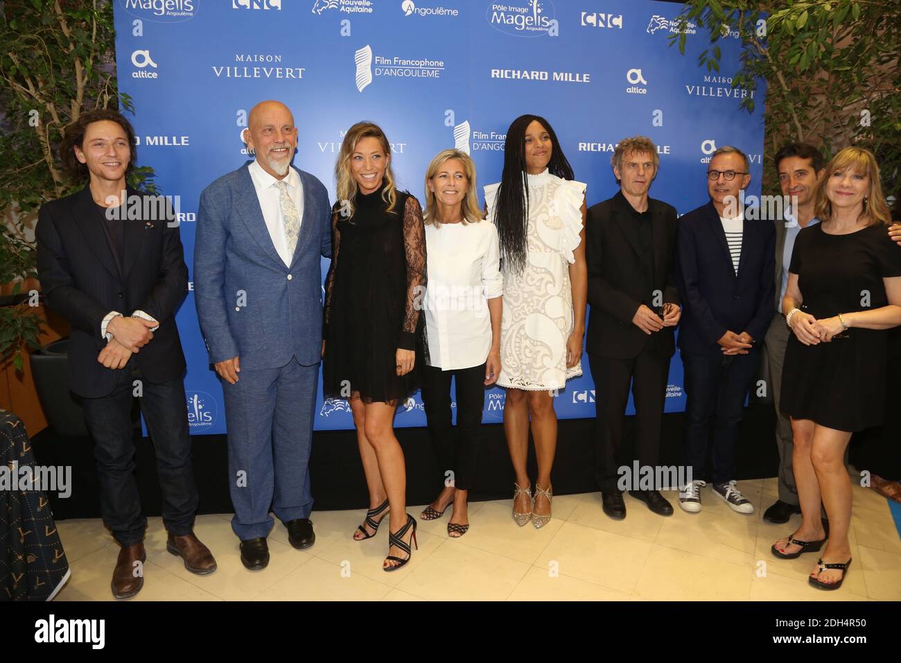 Singer Raphael, actress Stefi Celma, editorial manager at 'Canal Plus Cinema' Ivan Guyot, producer Denise Robert, President of the Jury John Malkovich, journalist Claire Chazal, writer Philippe Besson, actress Laura Smet and director Lucas Belvaux attending the closing ceremony of the 10th Angouleme Film Festival in Angouleme, France on August 27, 2017. Photo by Jerome Domine/ABACAPRESS.COM Stock Photo