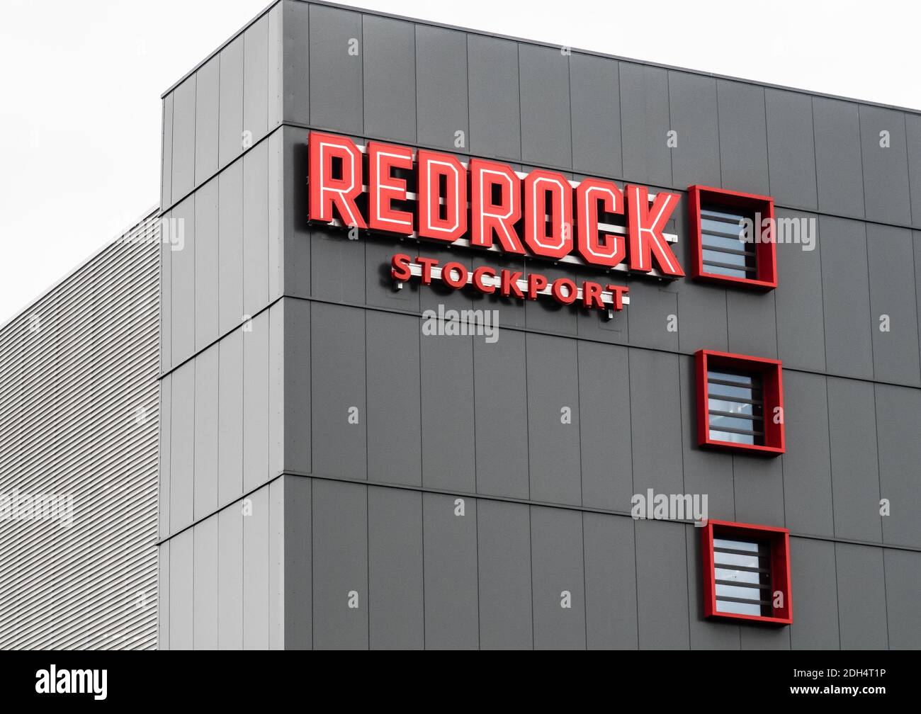 Front facade of Britains ugliest building (The 2018 Carbuncle Cup), This is the Redrock Leisure Complex, Stockport, Greater Manchester, England, UK Stock Photo