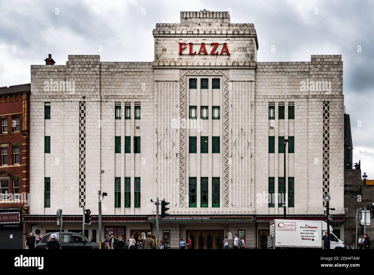 The art deco facade of the Stockport Plaza Theatre, Stockport, Greater