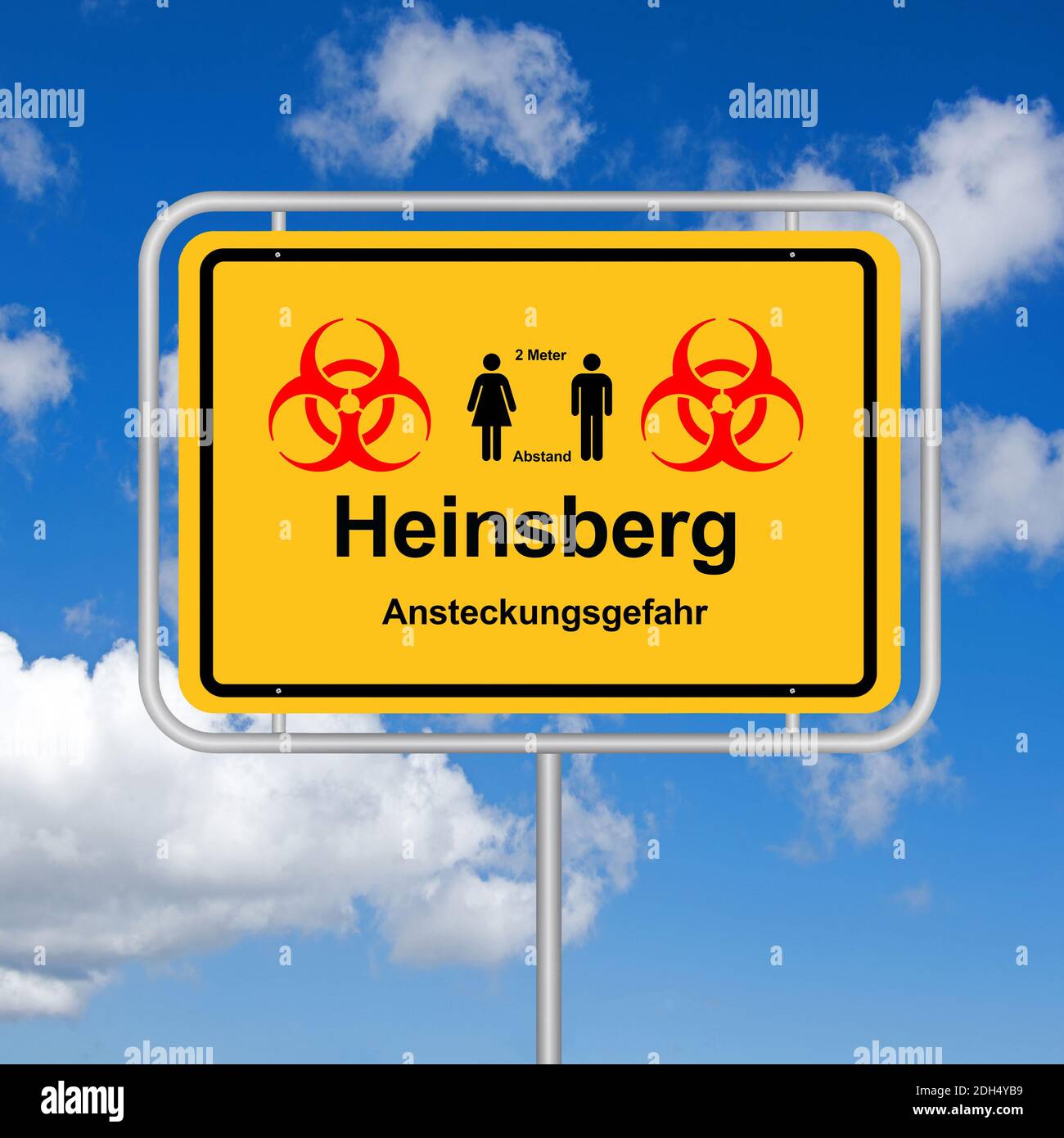 Ortsschild, Heinsberg, Gangelt, Biohazard, Corona-Hochburg, Stock Photo