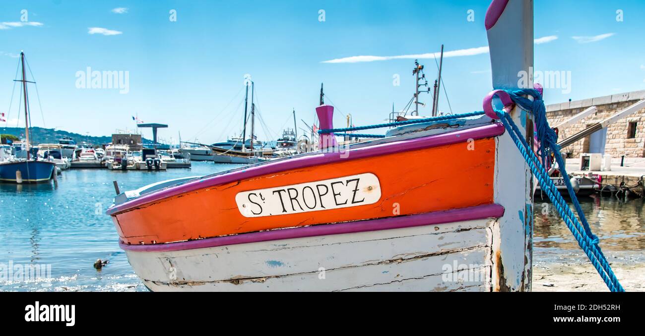 Saint-Tropez and its fishing port and its yachts Stock Photo