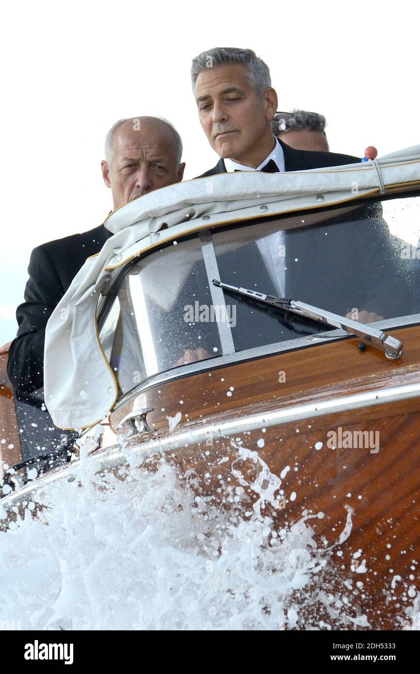 George Clooney on his way to the Premiere ofSuburbicon on a boat during ...