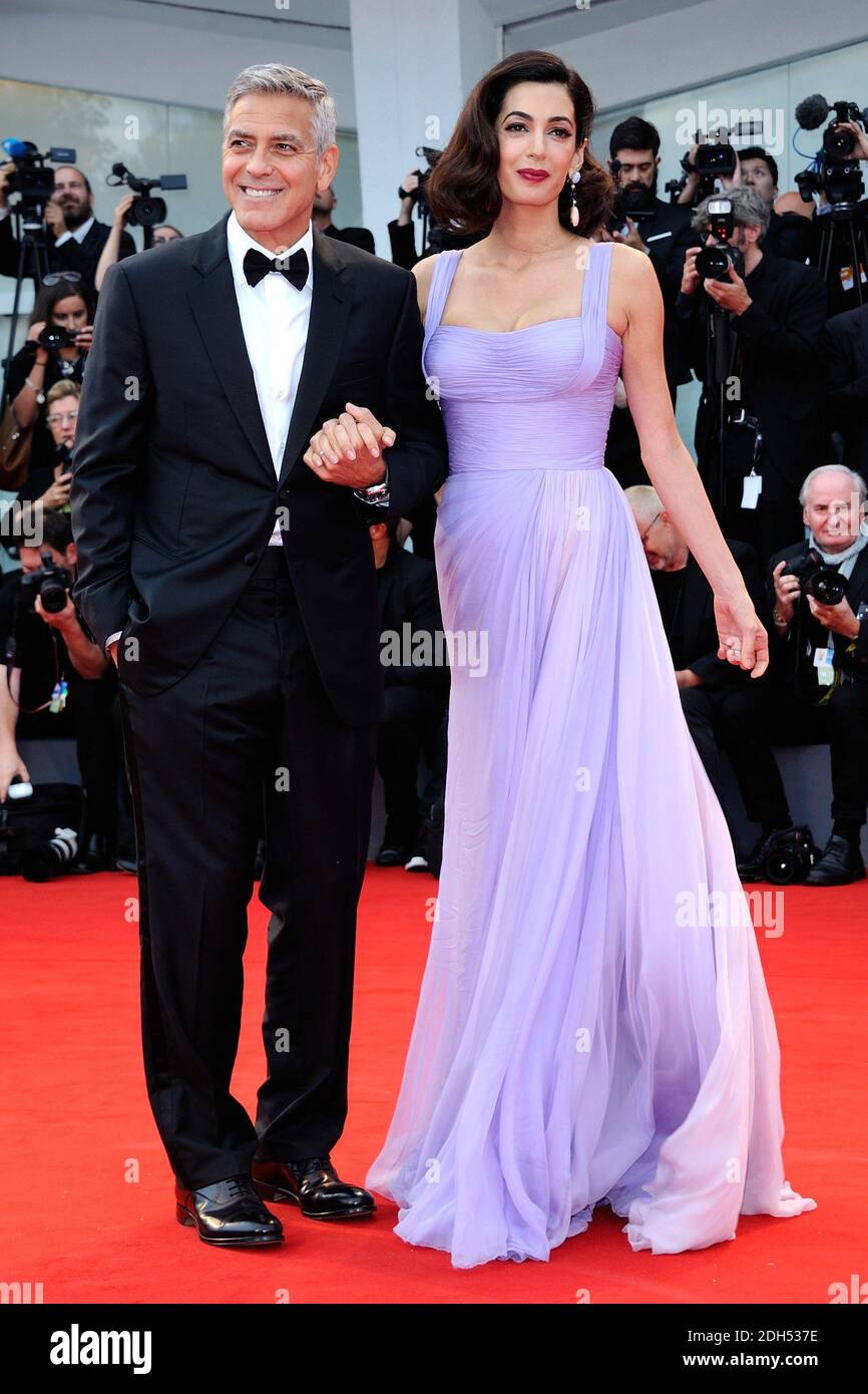 George Clooney and Amal Clooney attending the Suburbicon Premiere during the 74th Venice International Film Festival (Mostra di Venezia) at the Lido, Venice, Italy on September 02, 2017. She wears a dress Atelier Versace. Photo by Aurore Marechal/ABACAPRESS.COM Stock Photo