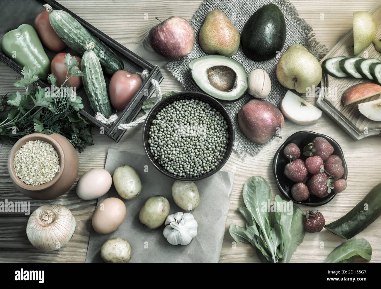 Assortment of natural food ingredients, healthy food concept Stock