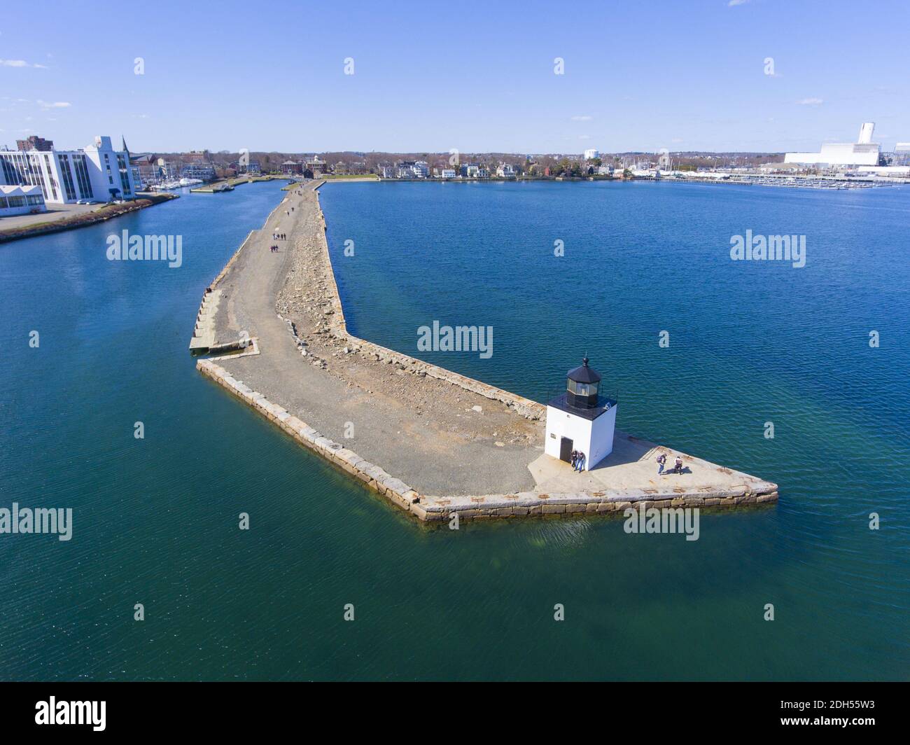 Aerial view of Derby Wharf Lighthouse in Salem Maritime National