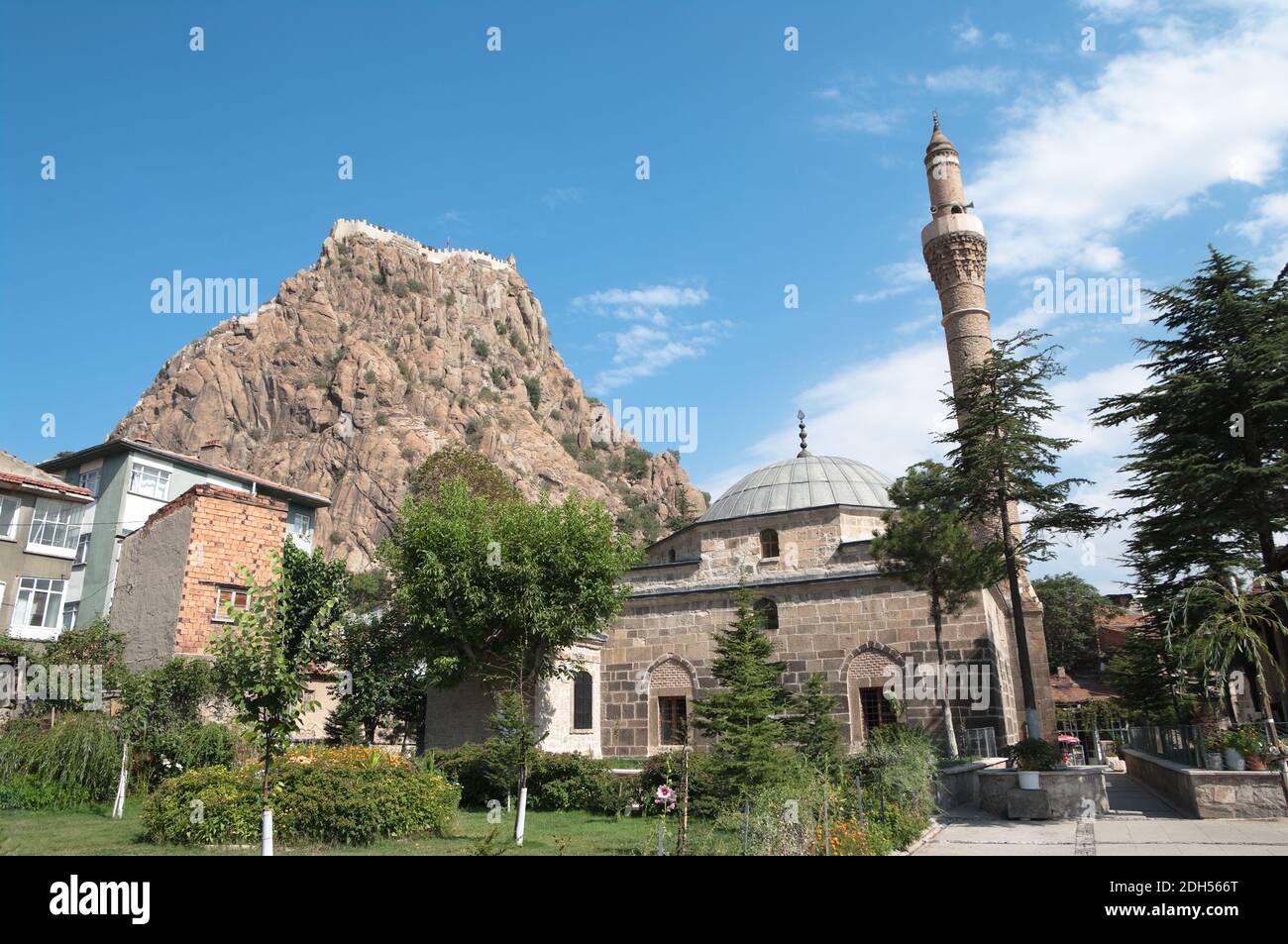 rock topped by kale or Hisar (citadel) as a colossus dominates Afyon, Turkey Stock Photo