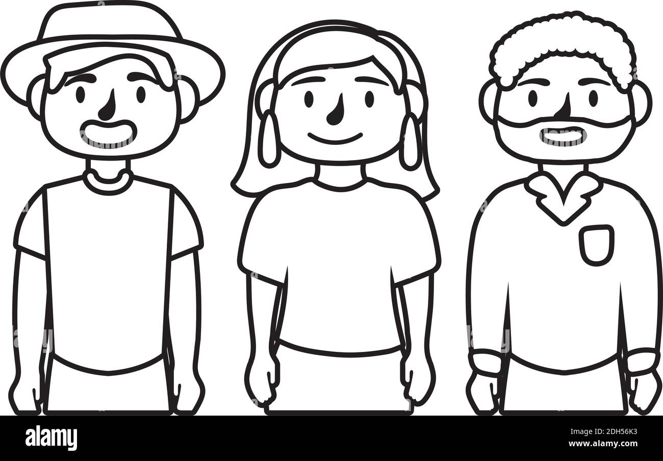 young people avatars characters line style icon vector illustration ...