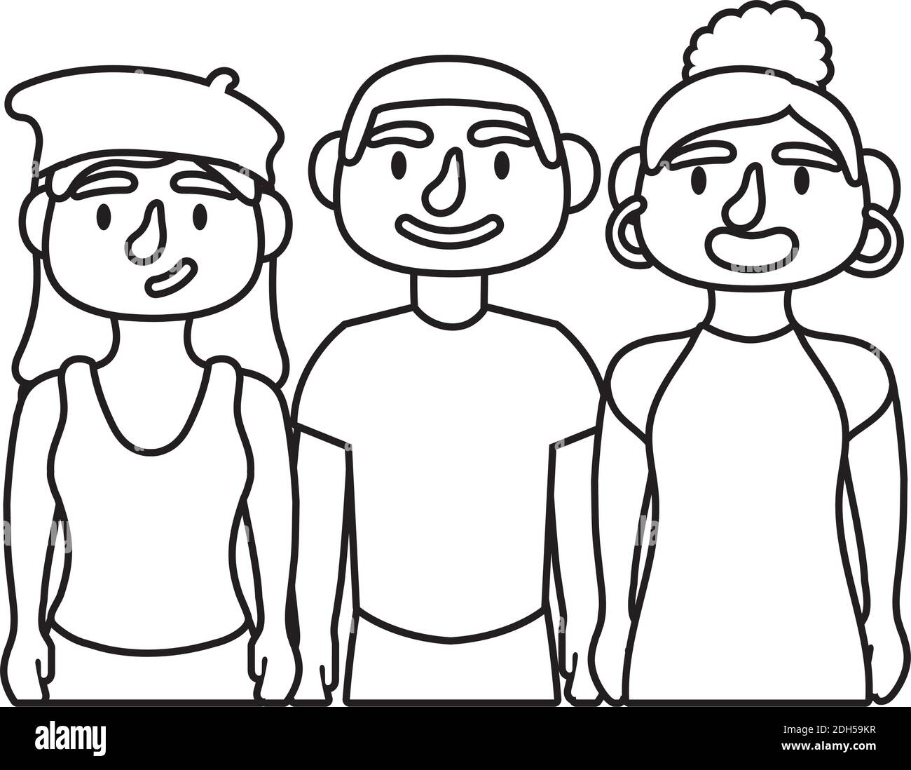 young people avatars characters line style icon vector illustration ...