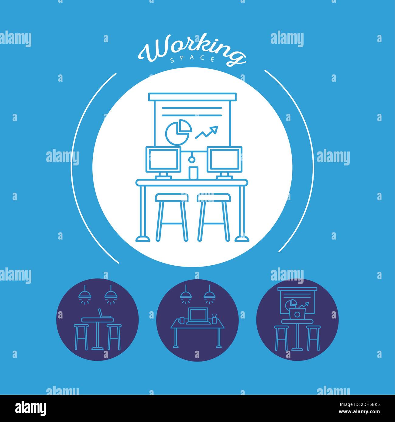 bundle of four workers avatars coworking line style icons in blue ...