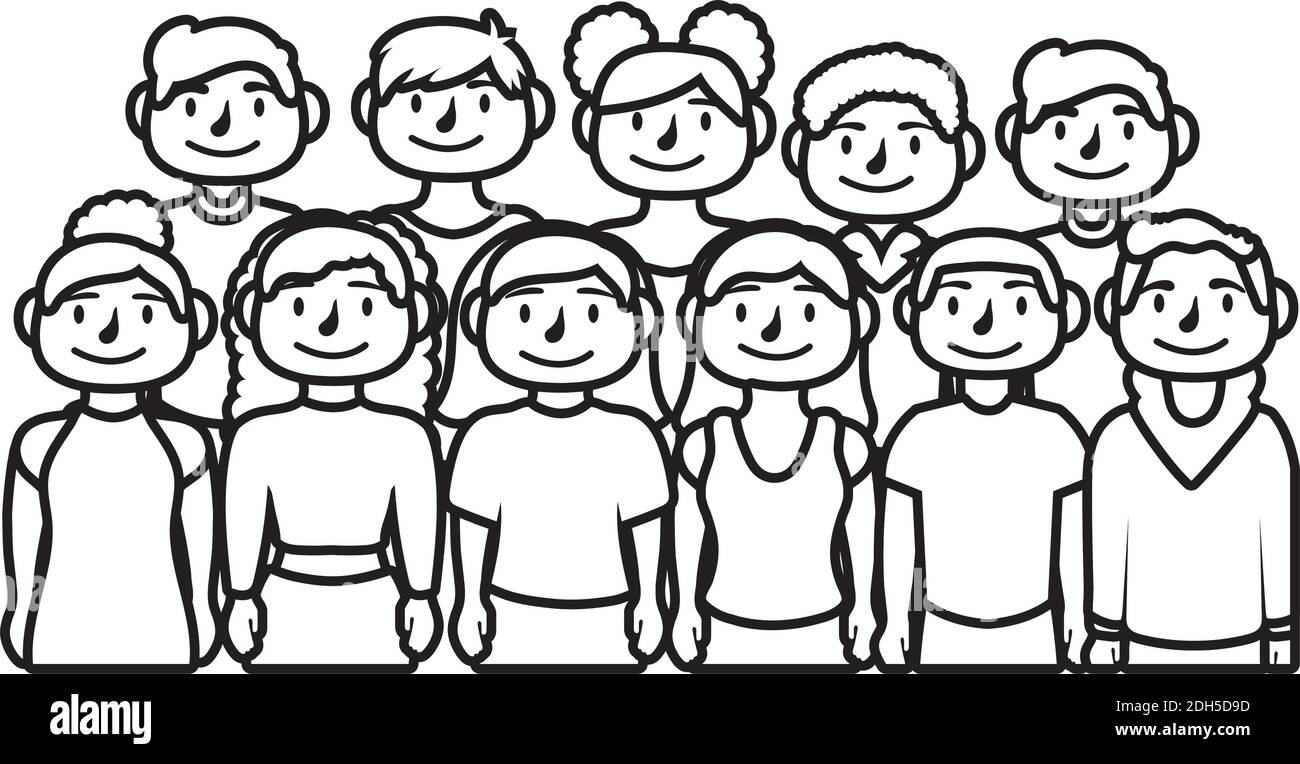 young people avatars characters line style icon vector illustration ...