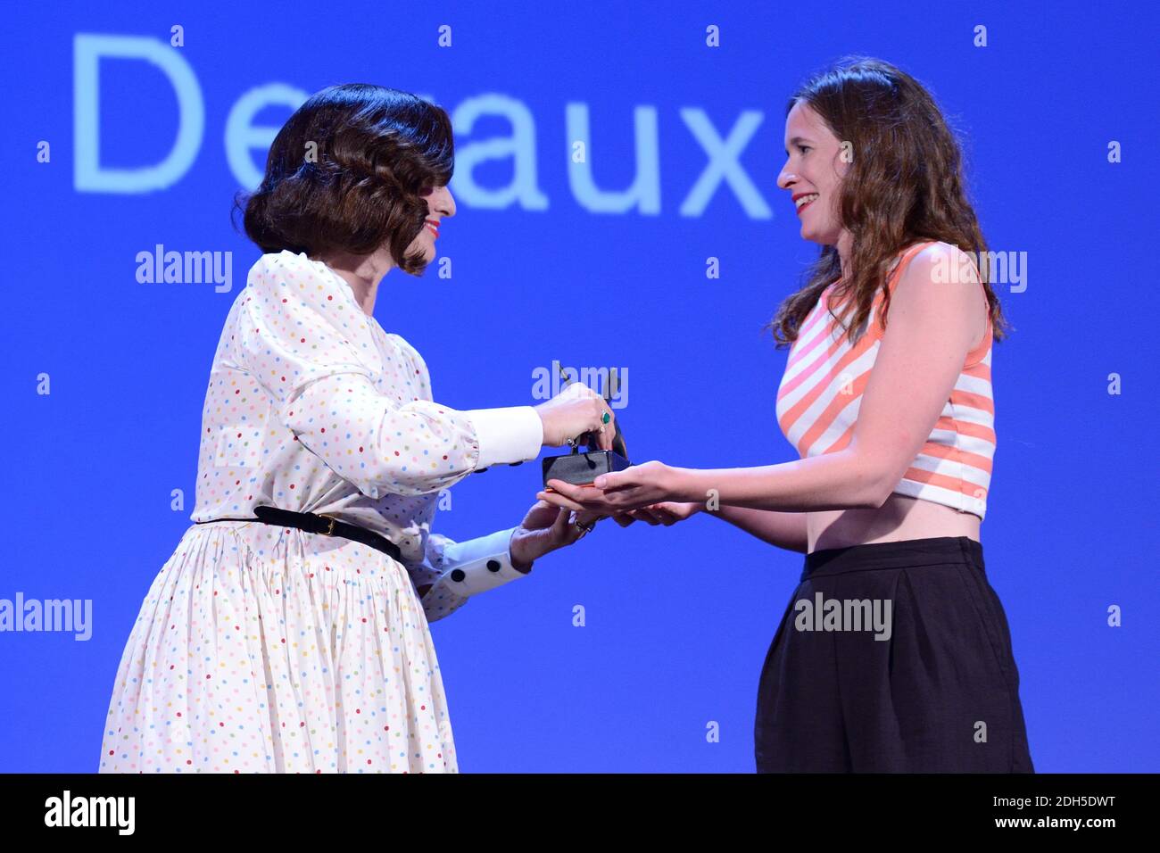 Celine Devaux receives the Best Short Film for 'Gros Chagrin' during the Closing Ceremony of the 74th Venice International Film Festival (Mostra di Venezia) at the Lido, Venice, Italy on September 09, 2017. Photo by Aurore Marechal/ABACAPRESS.COM Stock Photo