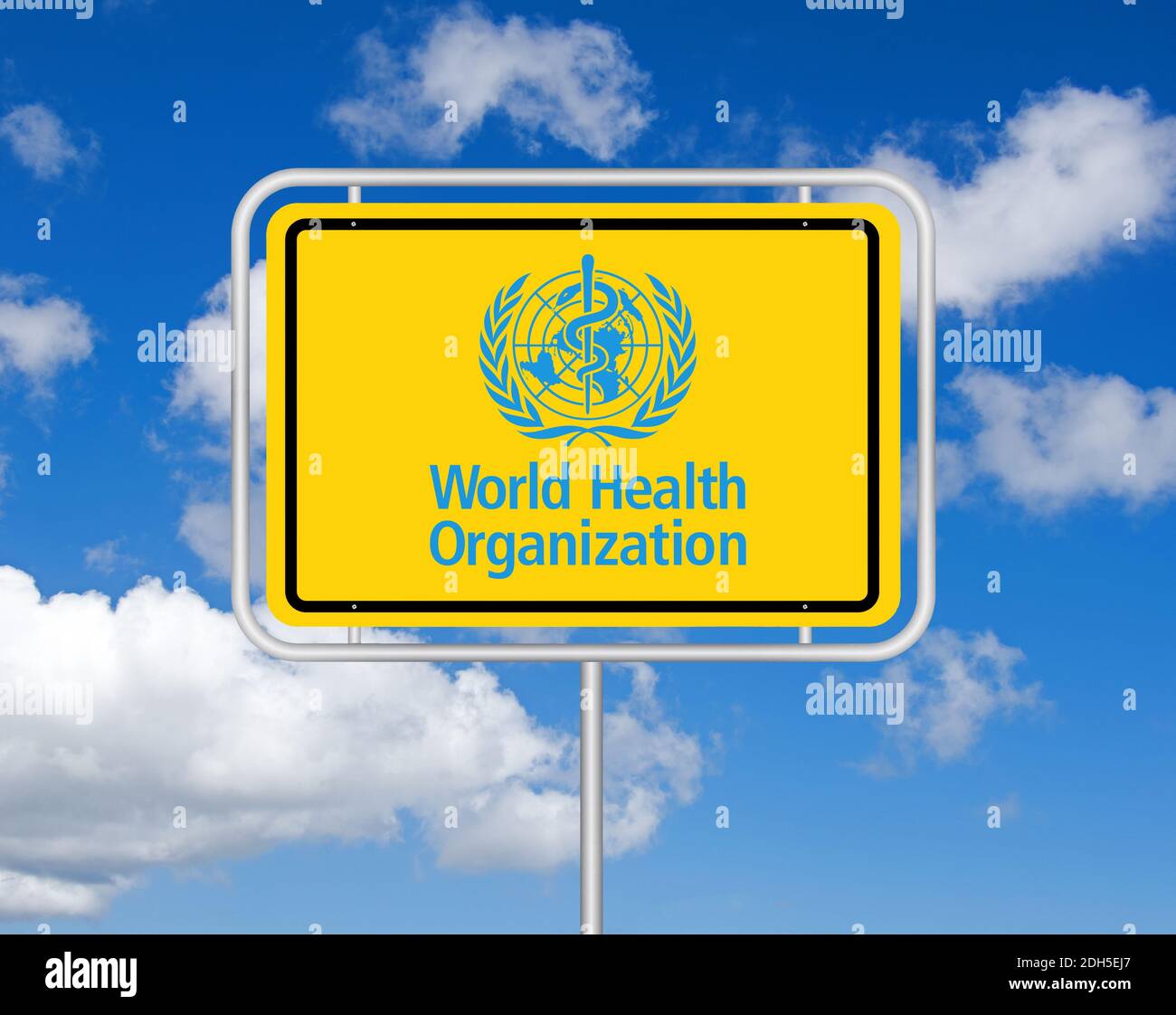 Ortsschild, WHO, World Health Organisation Stock Photo