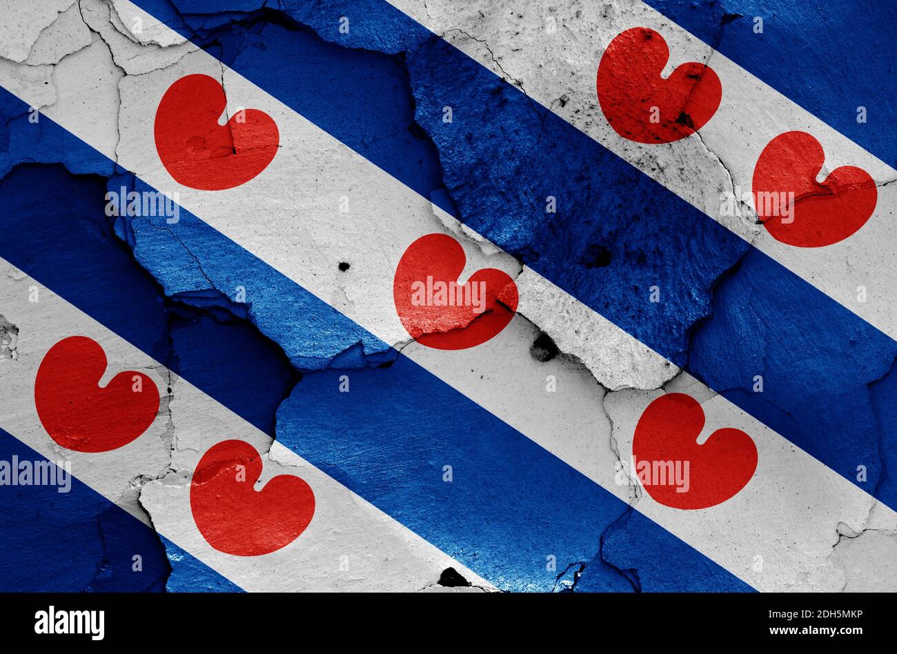Flag of Friesland painted on cracked wall Stock Photo