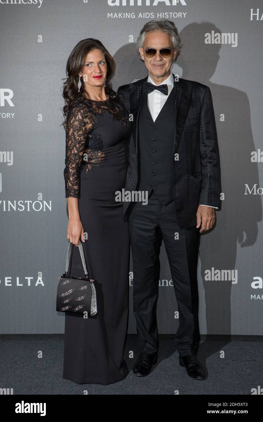 Veronica Berti, Andrea Bocelli attend the amfAR gala night at La