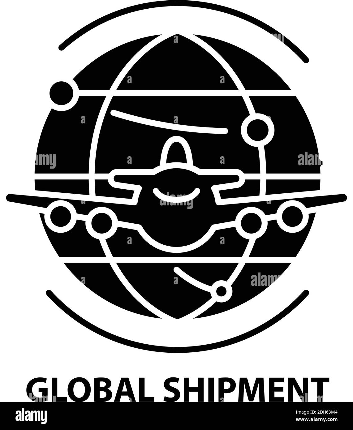 global shipment icon, black vector sign with editable strokes, concept illustration Stock Vector