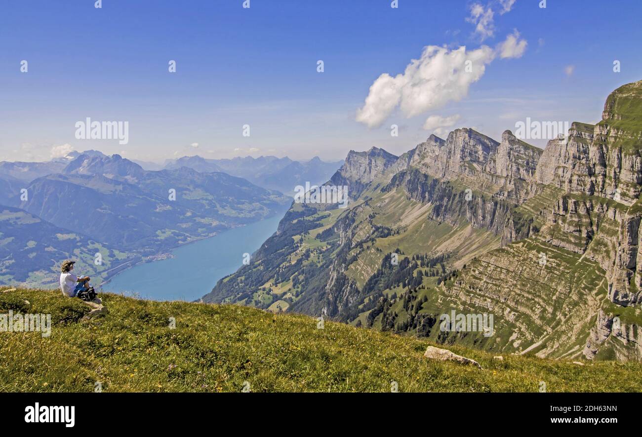 View from ChÃ¤serrugg to Walensee, Switzerland Stock Photo