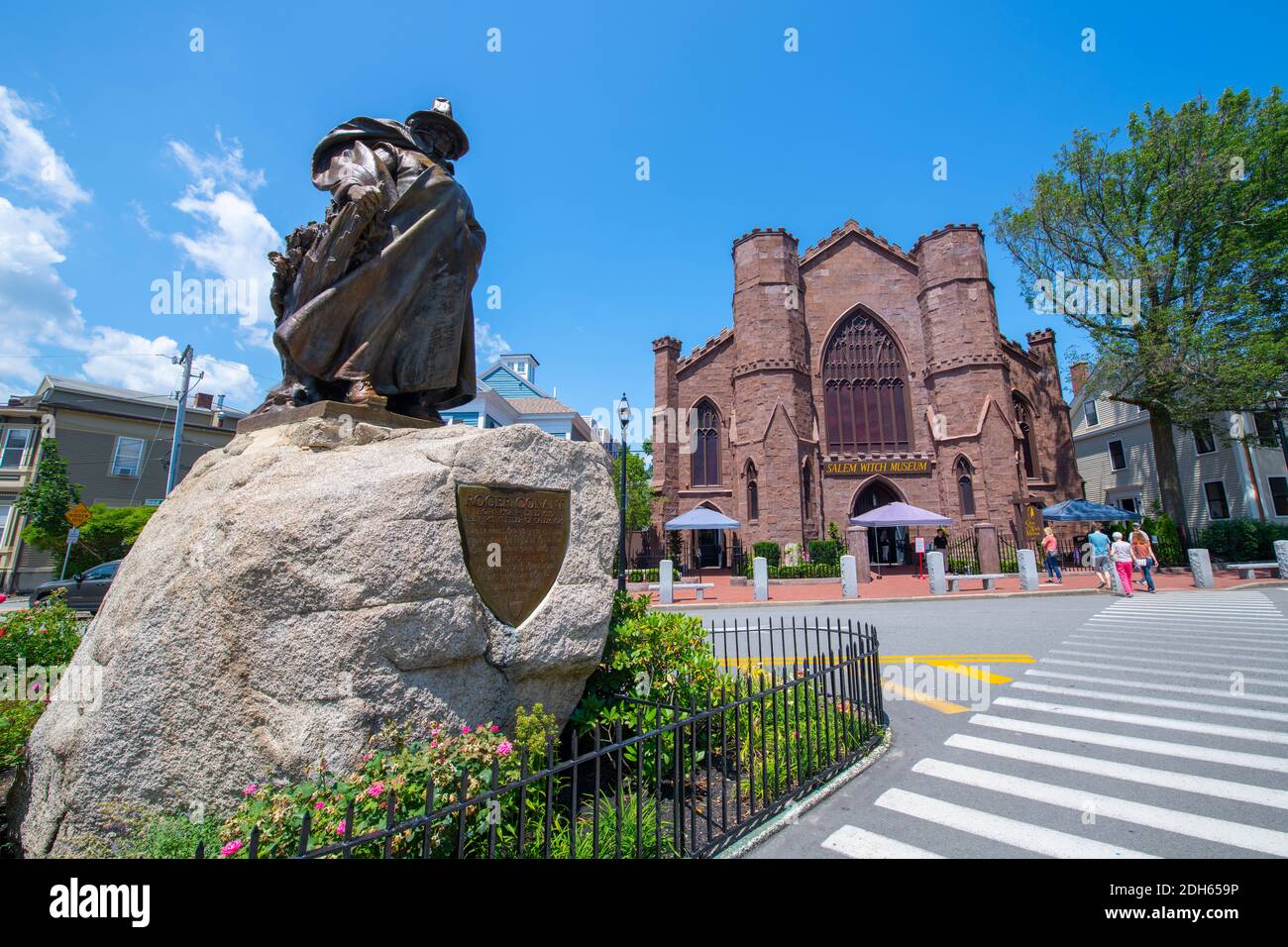 Roger Conant statue in front of Salem Witch Museum in Historic downtown