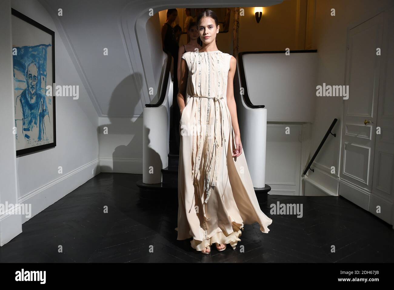 A model displays a creation designed by Pascal Millet during the Pascal ...