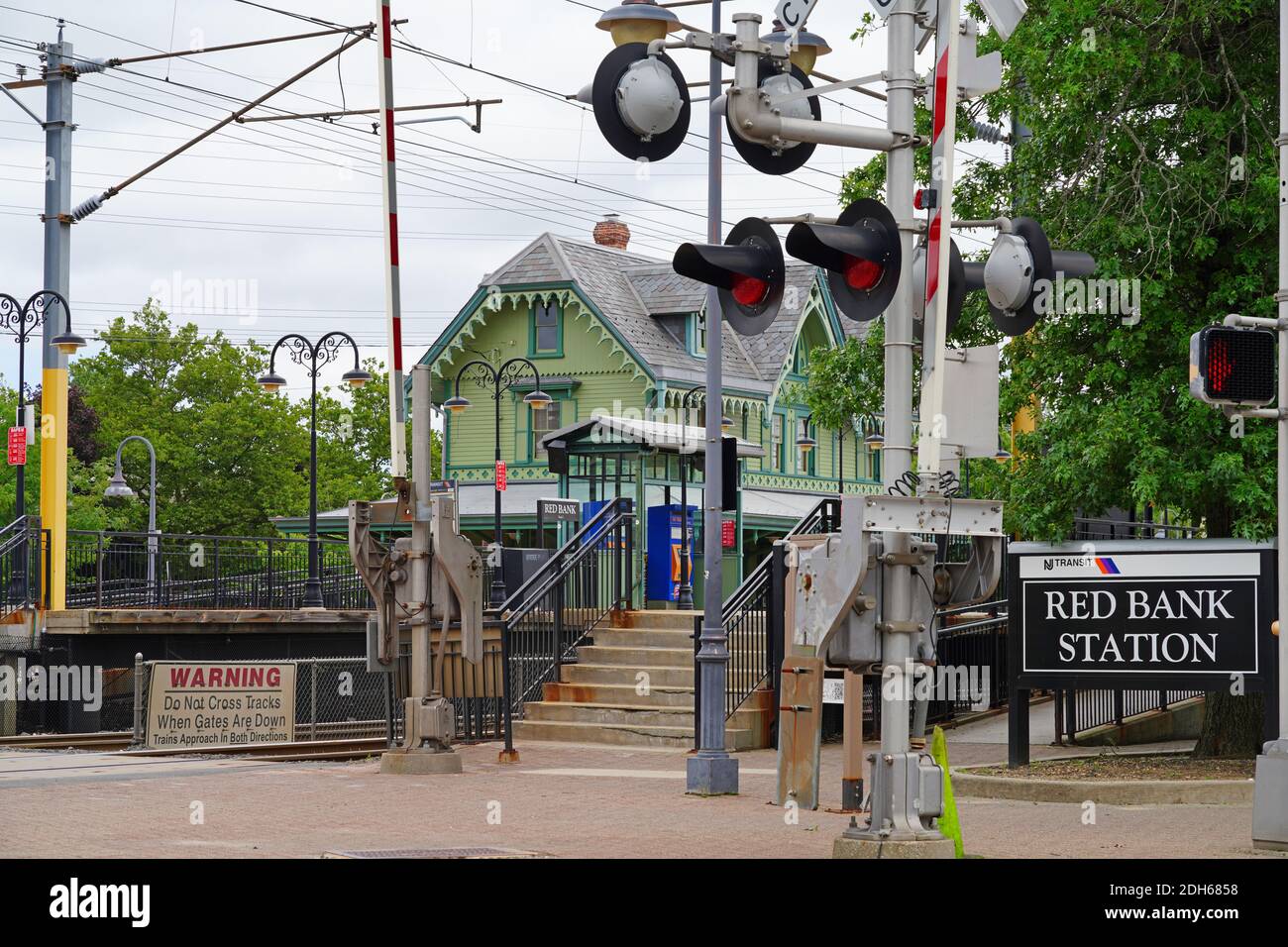 RED BANK, NJ 16 JUL 2020 View of the historic Red Bank Train Station, a landmark Victorian NJ