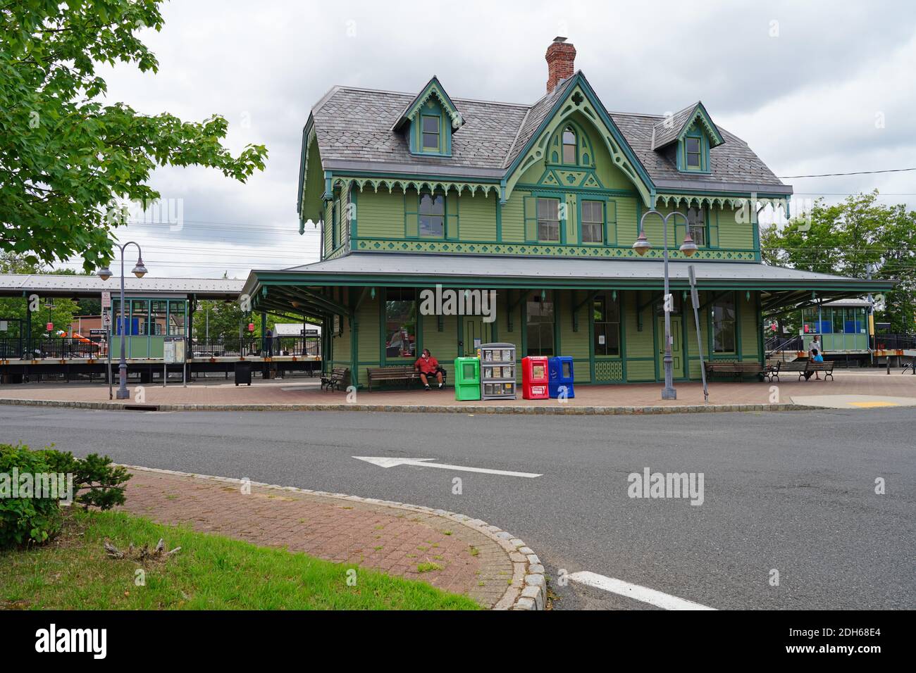 RED BANK, NJ 16 JUL 2020 View of the historic Red Bank Train Station, a landmark Victorian NJ