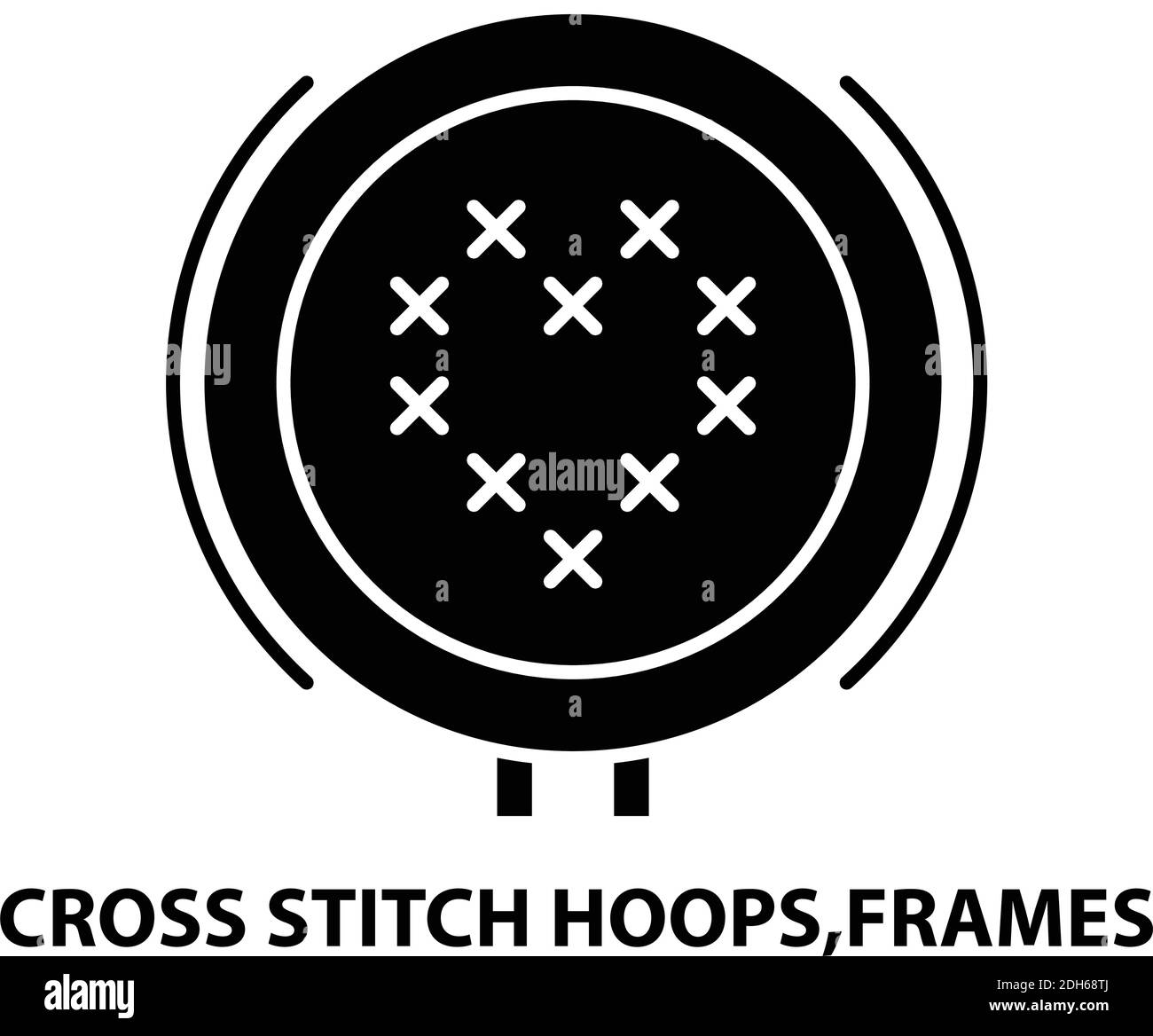 cross stitch hoops and frames icon, black vector sign with