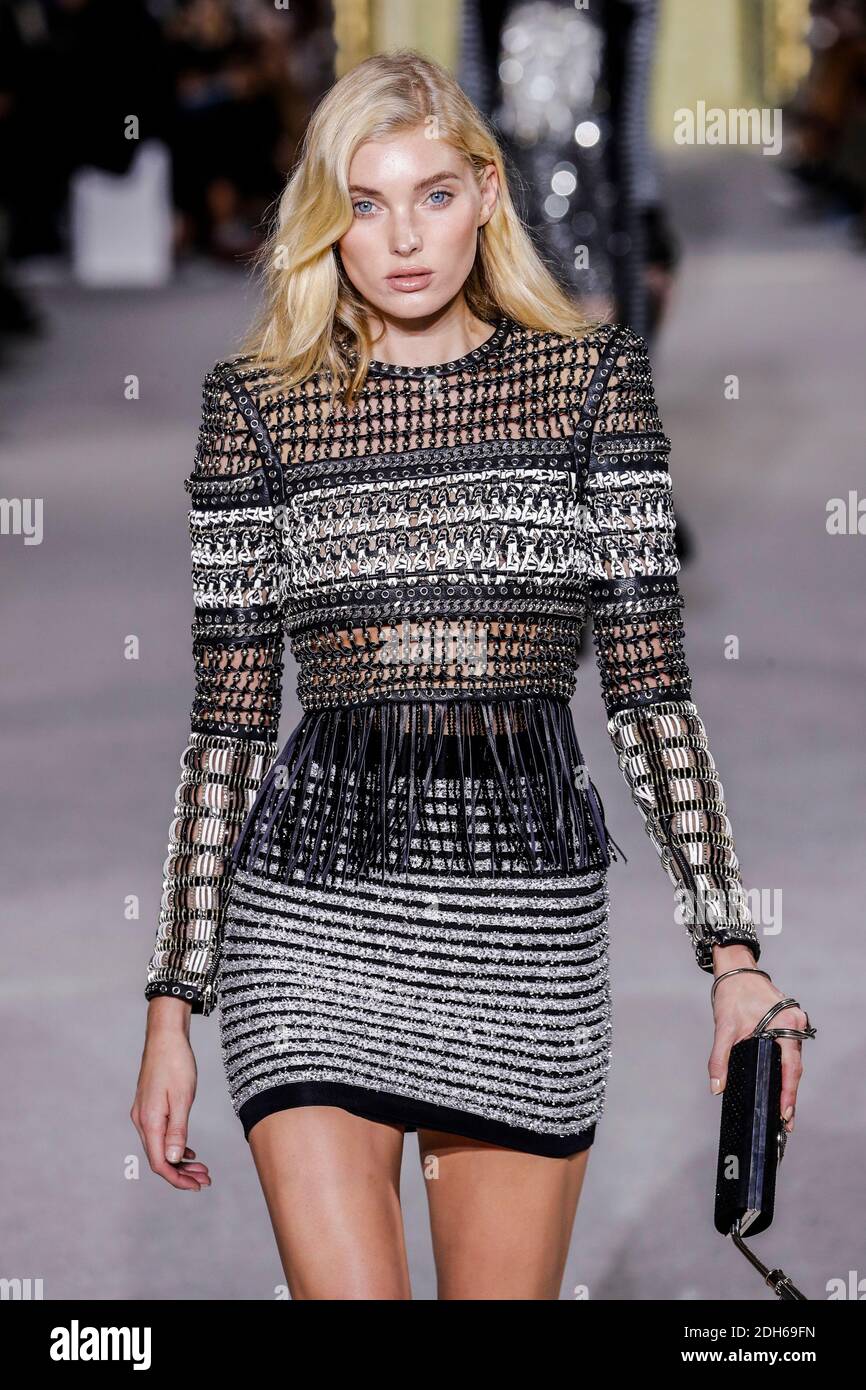 Elsa Hosk walks the runway during the Balmain Ready to Wear Spring/Summer  2018 fashion show as part of the Paris Fashion Week Womenswear Spring/Summer  2018 on September 28, 2017 in Paris, France.