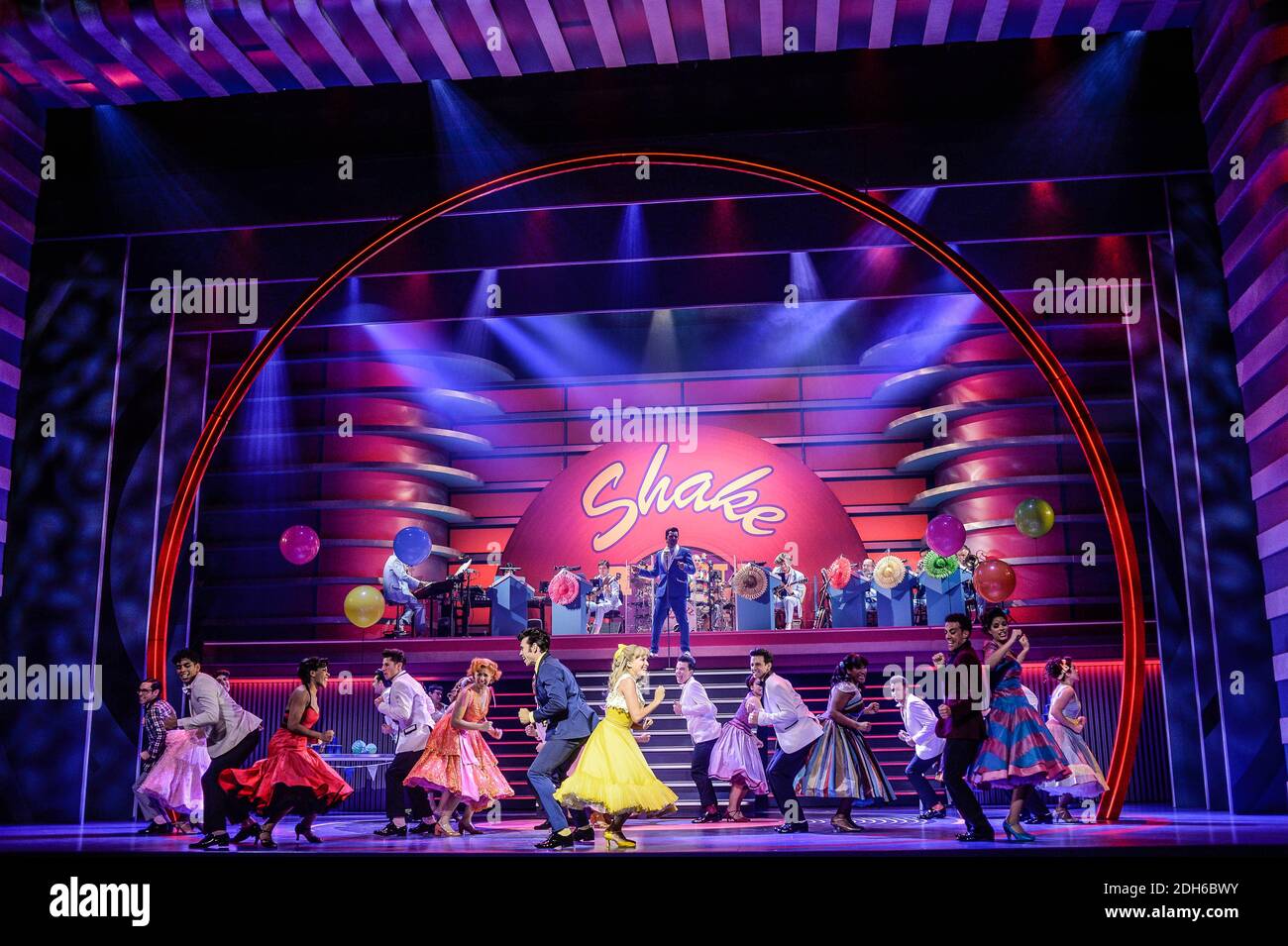 Alyzee Lalande and Alexis Loizon performs during press representation of Grease The Musical at Theatre Mogador in Paris, France on September 29, 2017. Photo by Julien Reynaud/APS-Medias/ABACAPRESS.COM Stock Photo