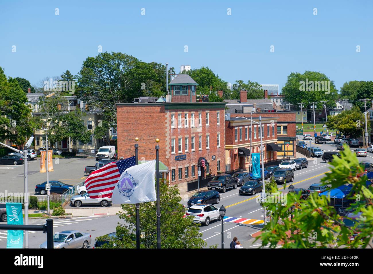 Historic commercial buildings on Derby Street at Union Street in