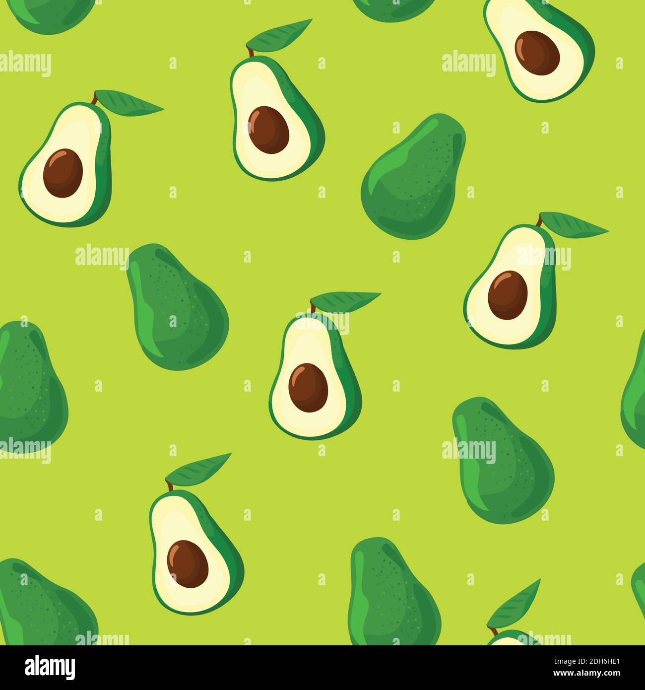Seamless pattern with avocado fruits on green background. Stock Vector