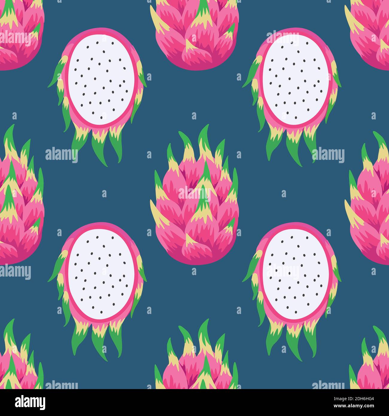 Vector seamless pattern with dragon fruit. Stock Vector