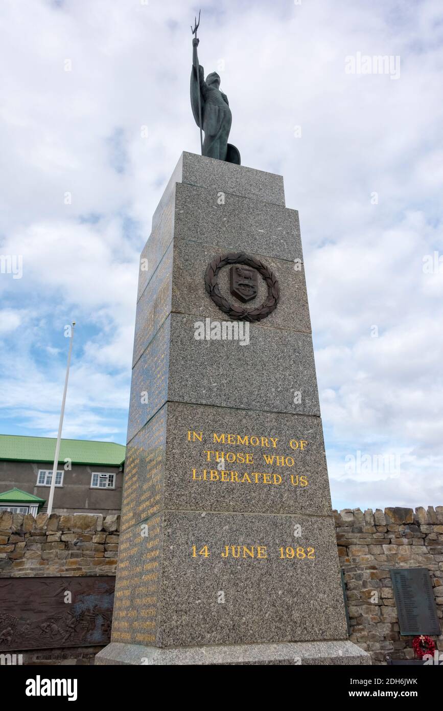 1982 Liberation Memorial on the beach, Port Stanley, Falkland Islands Stock Photo