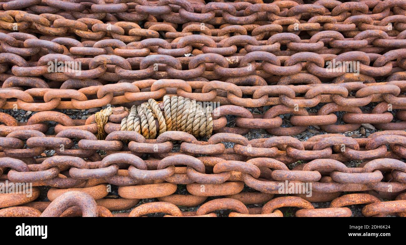 Rusty heavy chains, Grytviken (abandoned whaling station), South Georgia Island Stock Photo